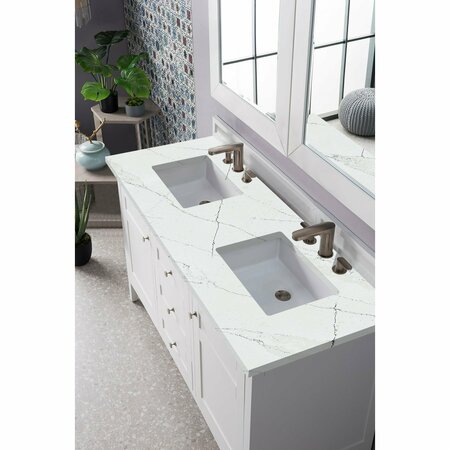 James Martin Vanities Palisades 60in Double Vanity, Bright White w/ 3 CM Ethereal Noctis Quartz Top 527-V60D-BW-3ENC